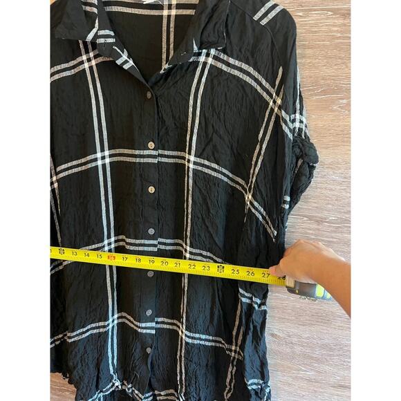 Jane and Delancey Blouse Top Size 2X Plus Black Button down Wrinkled Geometric - Picture 4 of 8